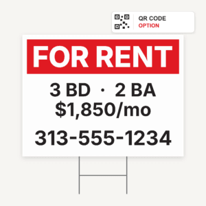 Custom For Rent Yard Sign with Optional QR Code