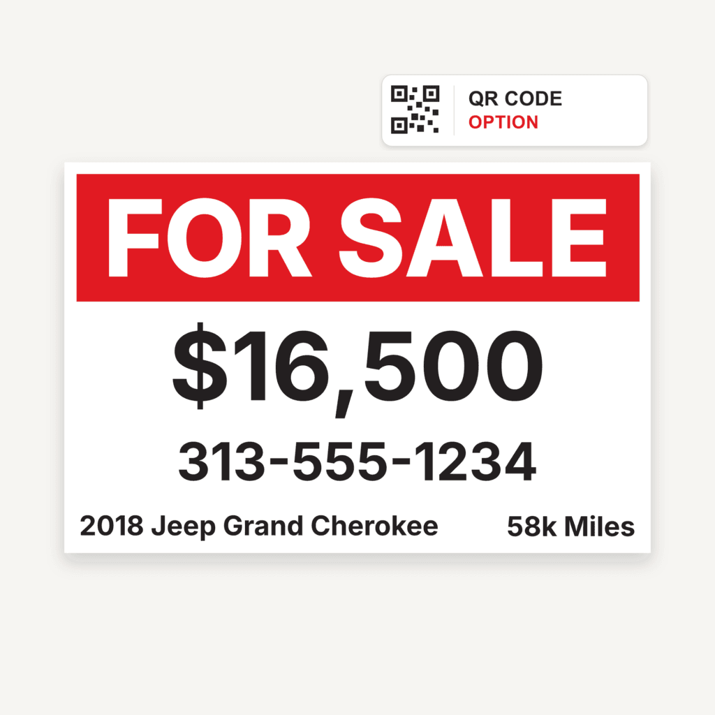 car for sale sign