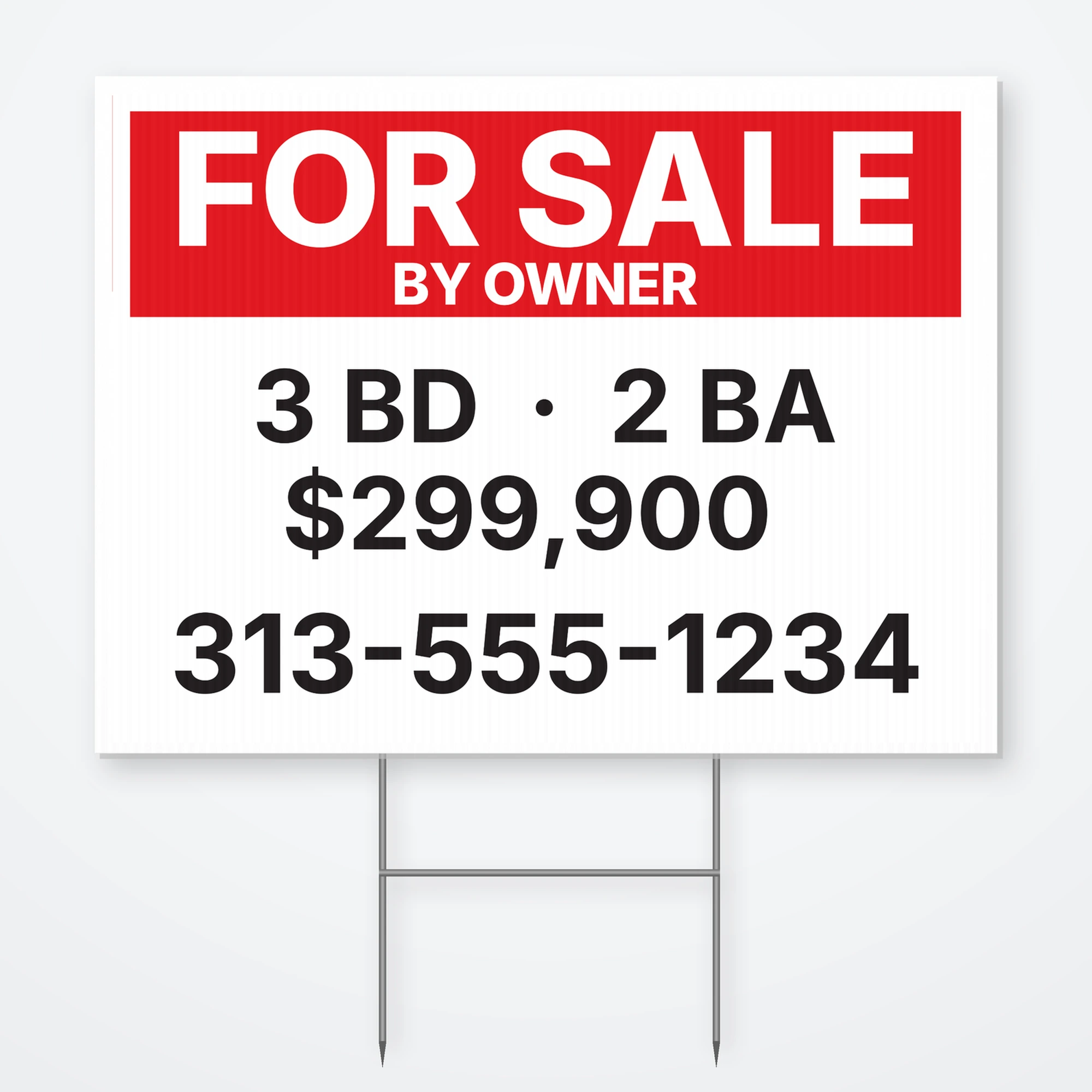 Custom double-sided For Sale By Owner yard sign with metal yard stake